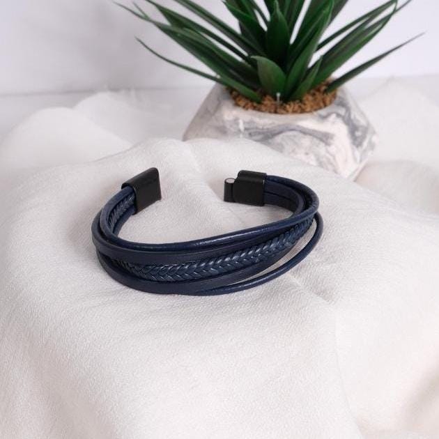 Navy Multi-Layer Leather Bracelet — image 4