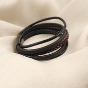 Black Multi-Layer Leather Bracelet – Red Stitching — image 4