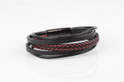 Black Multi-Layer Leather Bracelet – Red Stitching — image 1