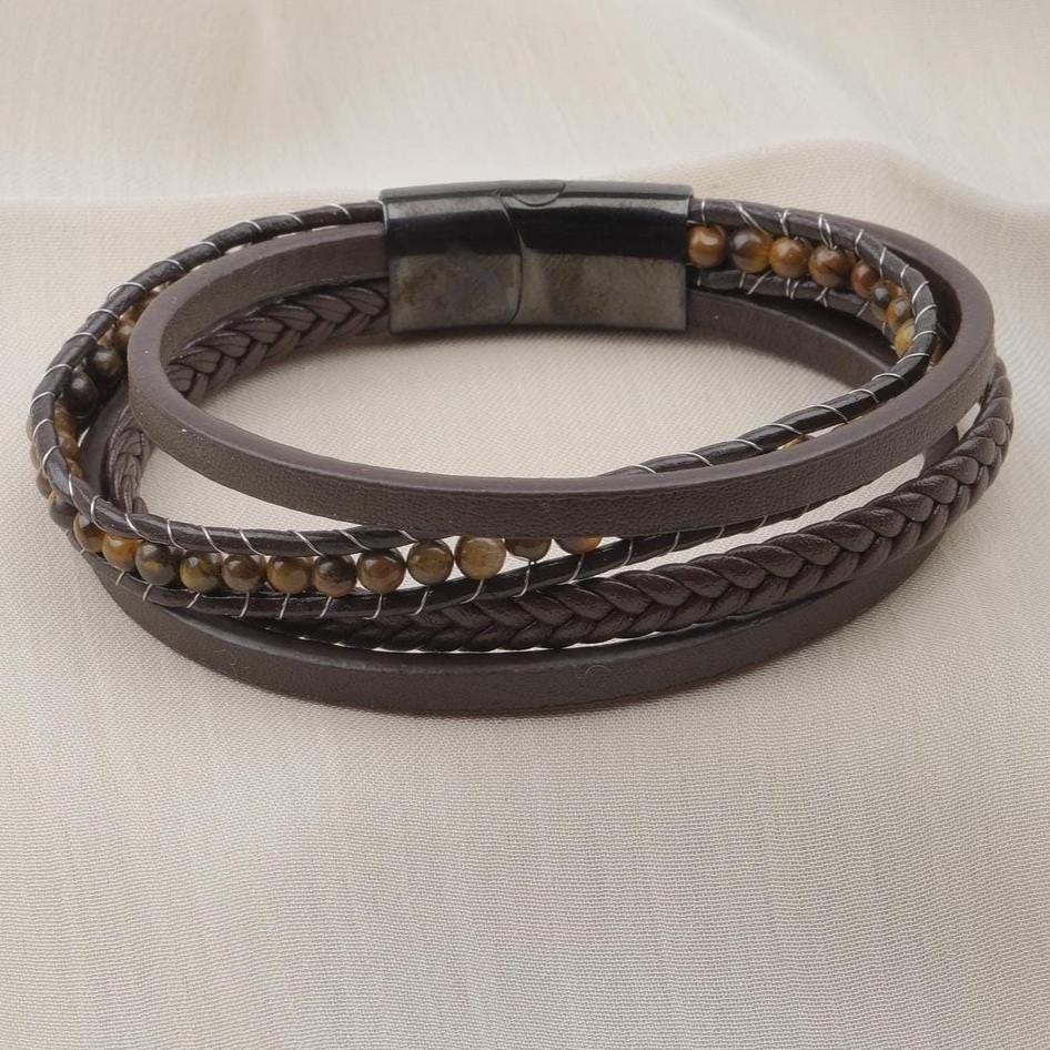 Tiger Eye Beaded Leather Bracelet — image 5