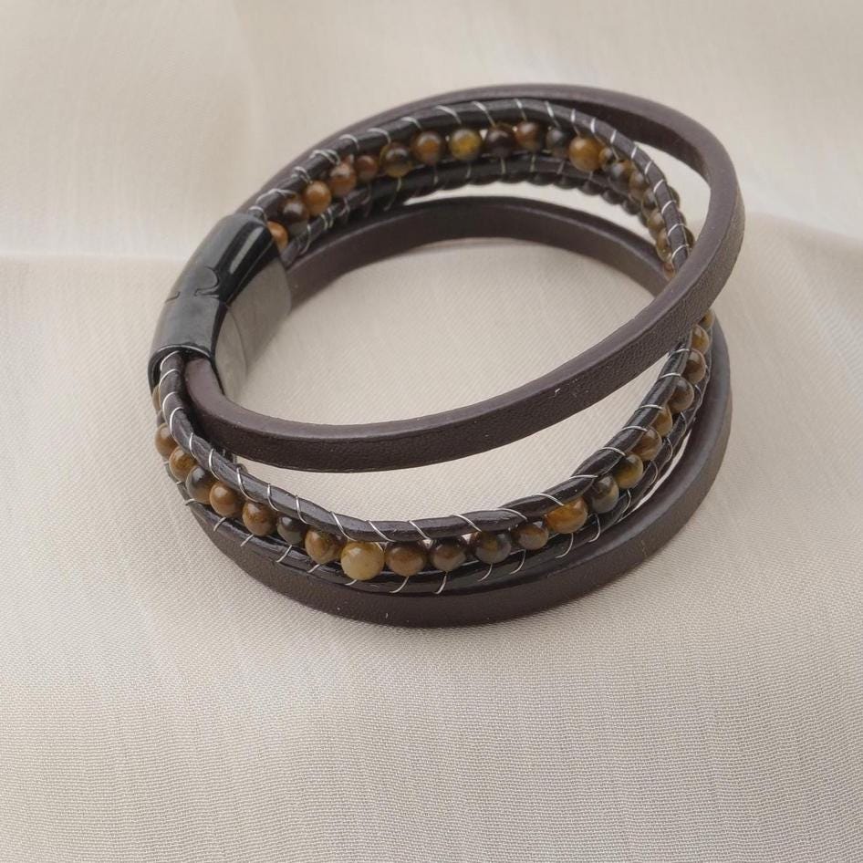 Tiger Eye Beaded Leather Bracelet — image 7