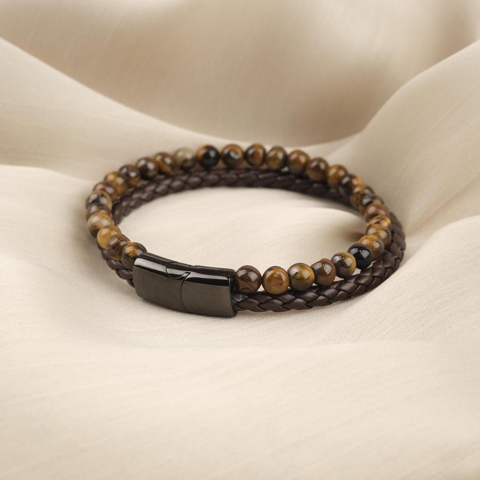 Tiger Eye Leather Beaded Bracelet — image 2