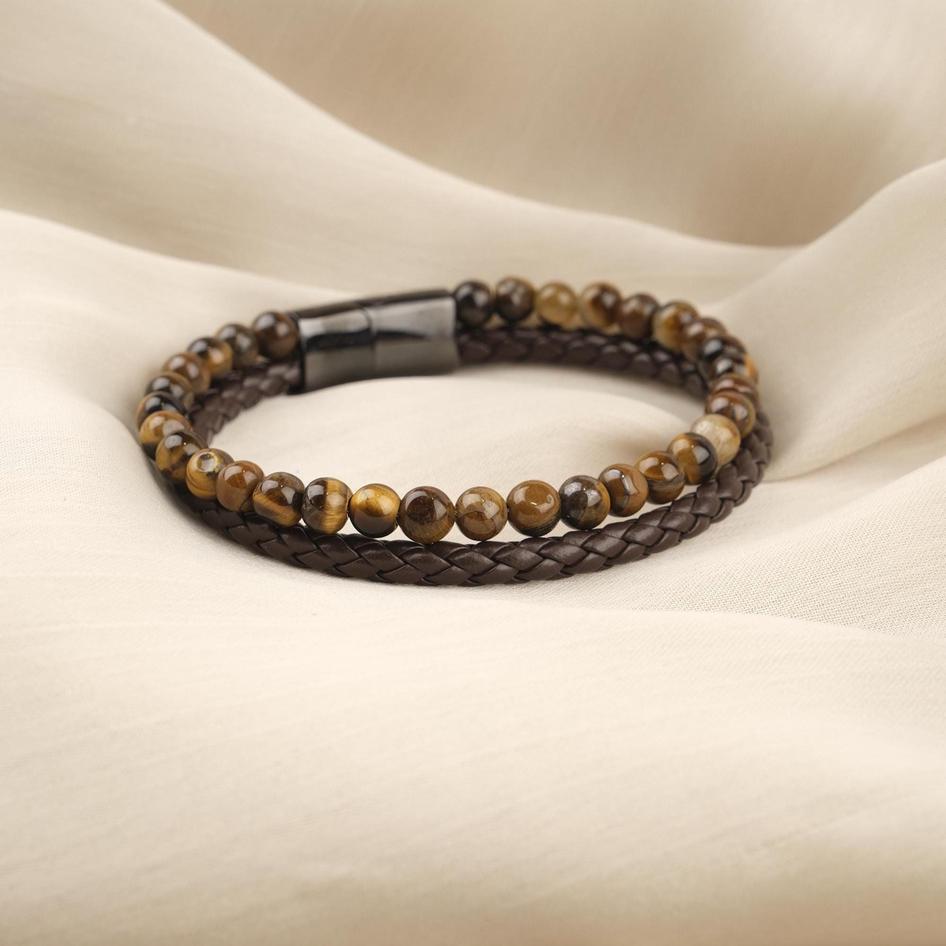 Tiger Eye Leather Beaded Bracelet — image 6