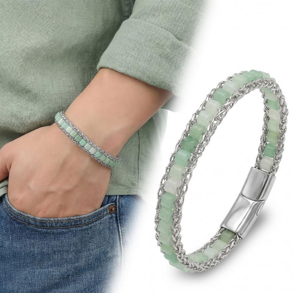 Green Aventurine Silver Beaded Bracelet — image 3