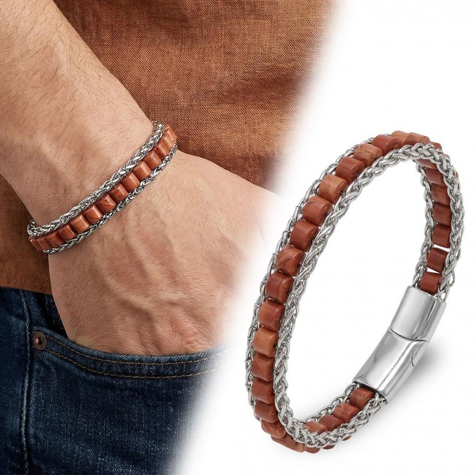 Red Jasper Silver Beaded Bracelet — image 5