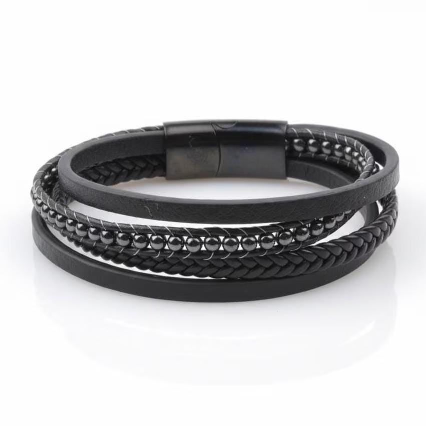 Hematite Beaded Leather Bracelet — image 1