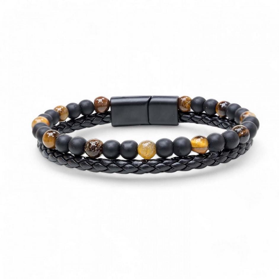 Matte Onyx & Tiger Eye Leather Bracelet — image 2