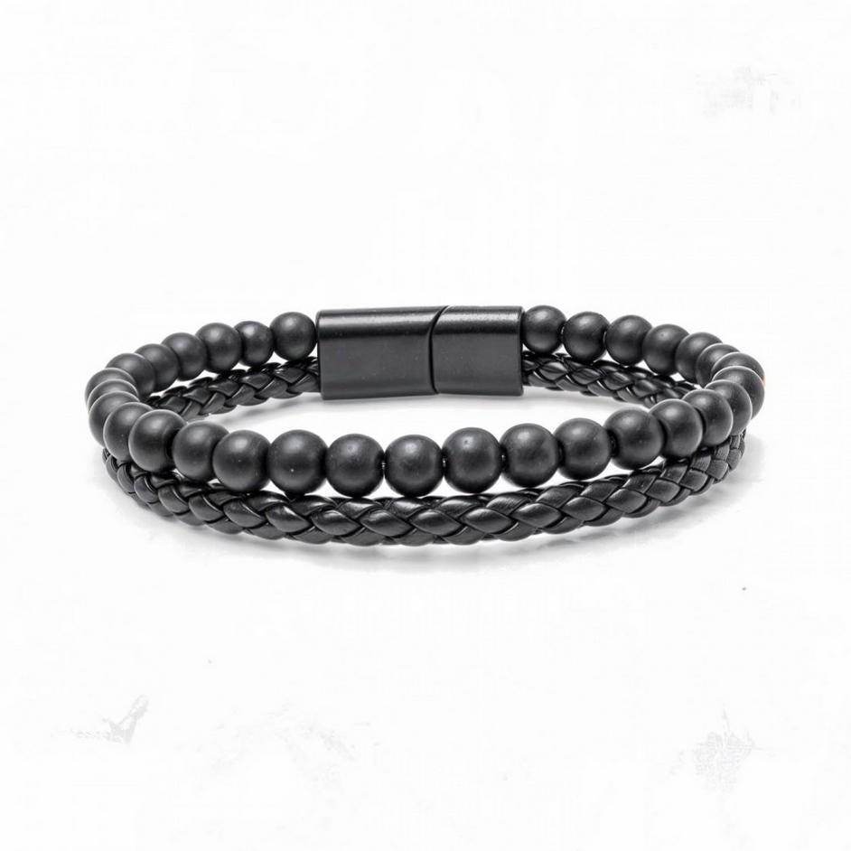 Matte Onyx & Tiger Eye Leather Bracelet — image 4