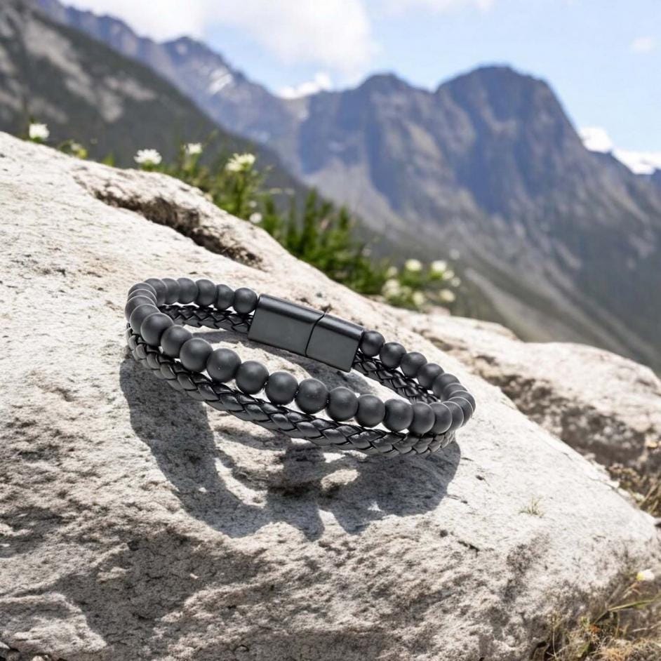 Matte Onyx & Tiger Eye Leather Bracelet — image 7