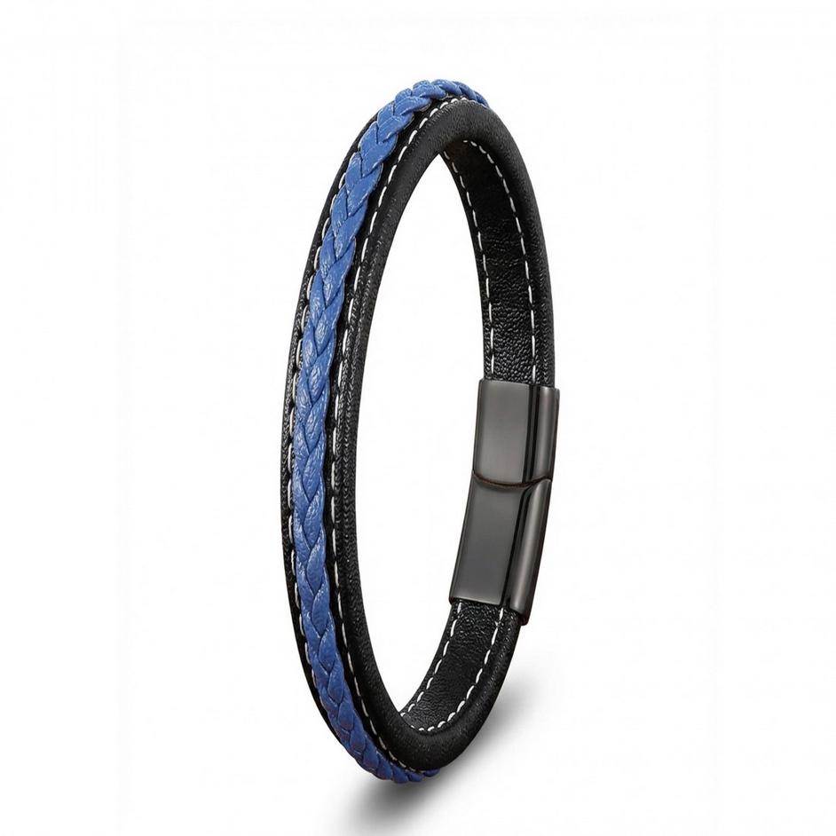 Navy Leather Bracelet – Black Stitching — image 2