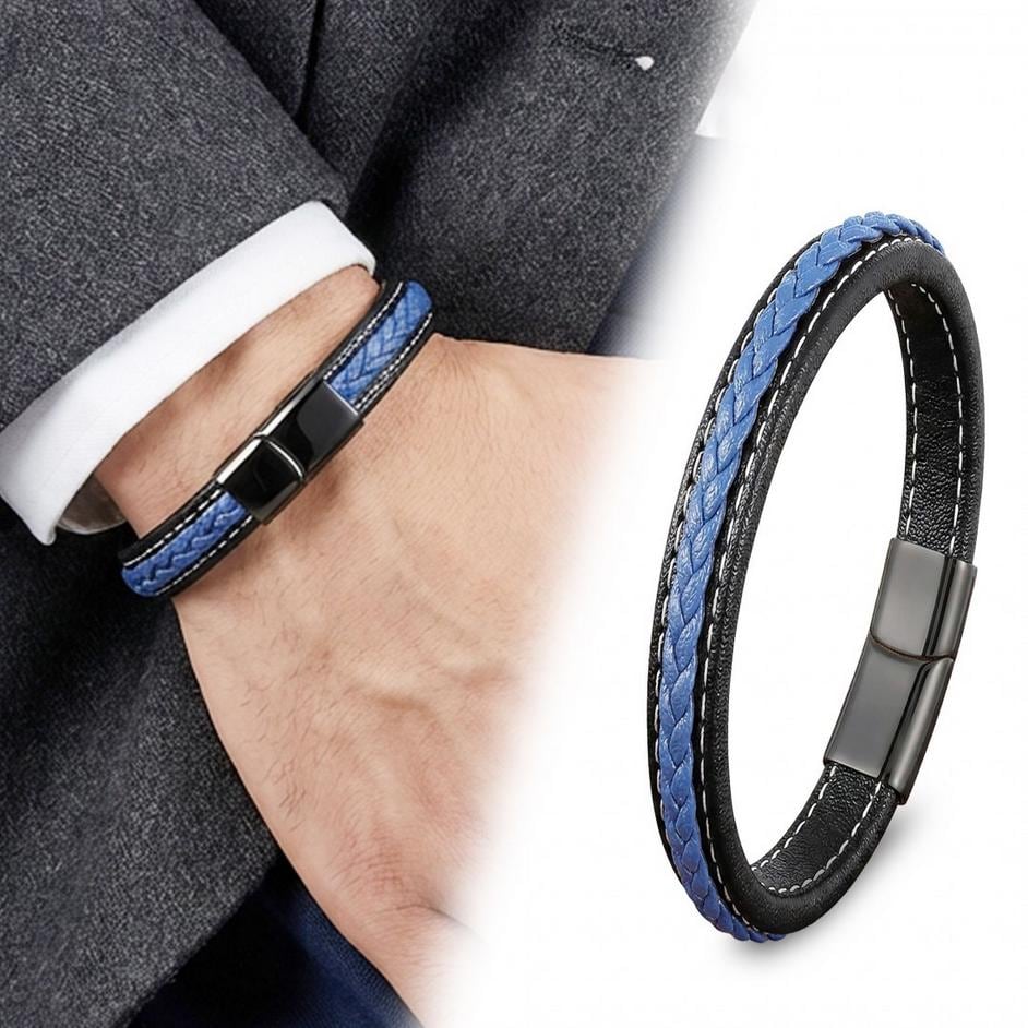 Navy Leather Bracelet – Black Stitching — image 1