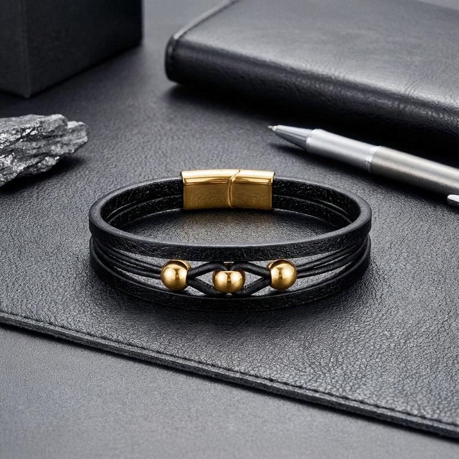 Gold Disc Leather Bracelet — image 3