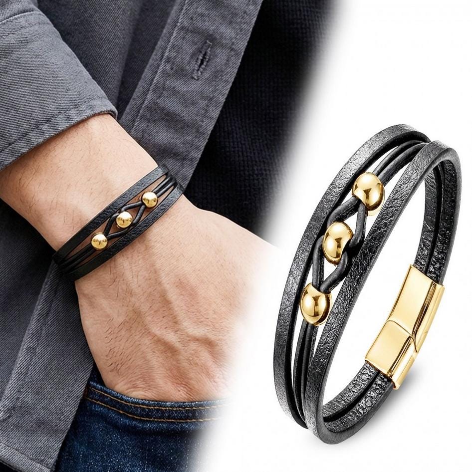 Gold Disc Leather Bracelet — image 5