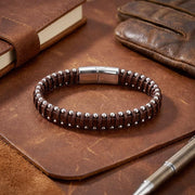 Brown Leather Bracelet – Contrast Stitching — image 1