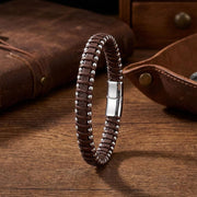 Brown Leather Bracelet – Contrast Stitching — image 3