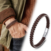 Brown Leather Bracelet – Contrast Stitching — image 5