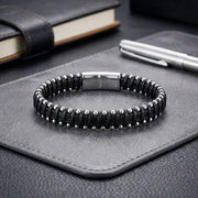 Black Leather Bracelet – Contrast Stitching — image 3