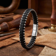 Black Leather Bracelet – Contrast Stitching — image 4
