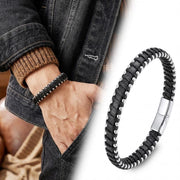 Black Leather Bracelet – Contrast Stitching — image 5