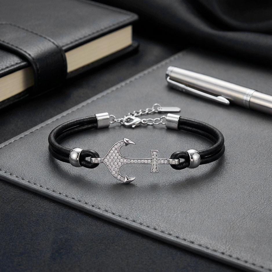 Anchor Leather Bracelet – Adjustable Unisex — image 1