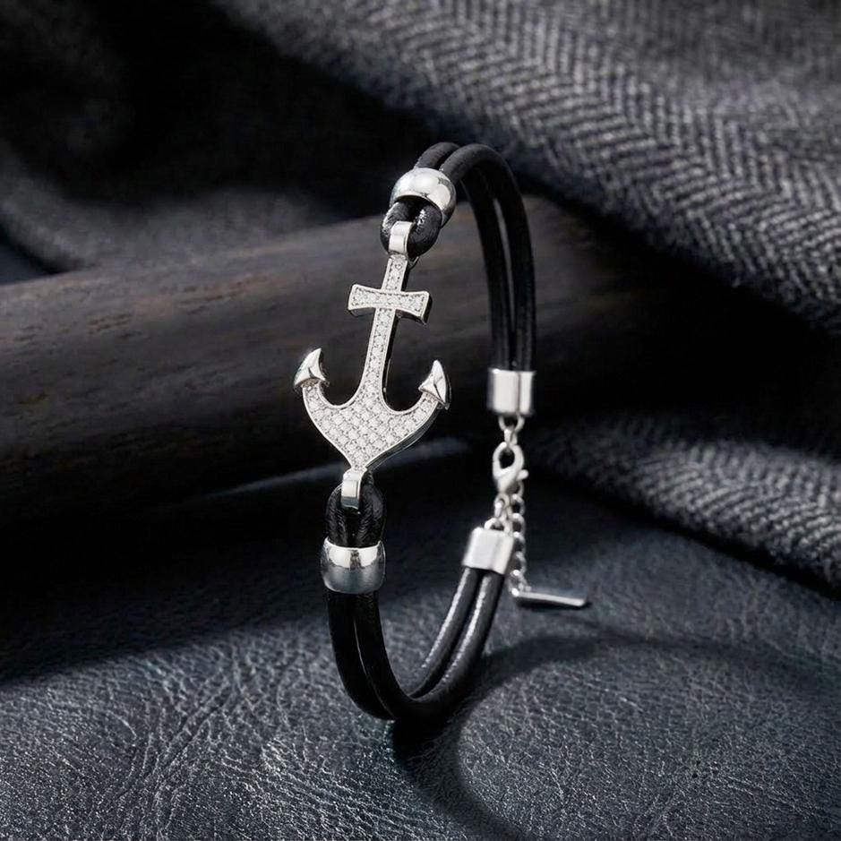 Anchor Leather Bracelet – Adjustable Unisex — image 3