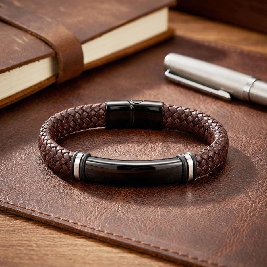 Customizable Brown Leather Bracelet — image 2