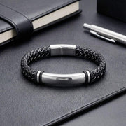 Black & White Stitched Leather Bracelet — image 2