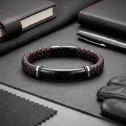 Red-Stitched Leather Bracelet – Gold Accents — image 1