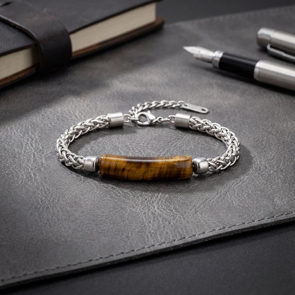 Natural Stone & Silver Chain Bracelet — image 3