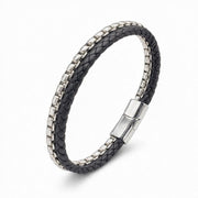 Black Leather & Silver Chain Bracelet — image 5