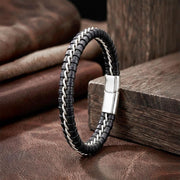 Black Leather Bracelet – Silver Stitching — image 3