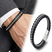 Black Leather Bracelet – Silver Stitching — image 5