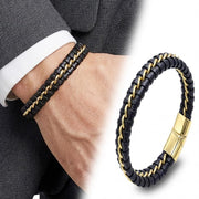 Black Leather Bracelet – Gold Stitching — image 6