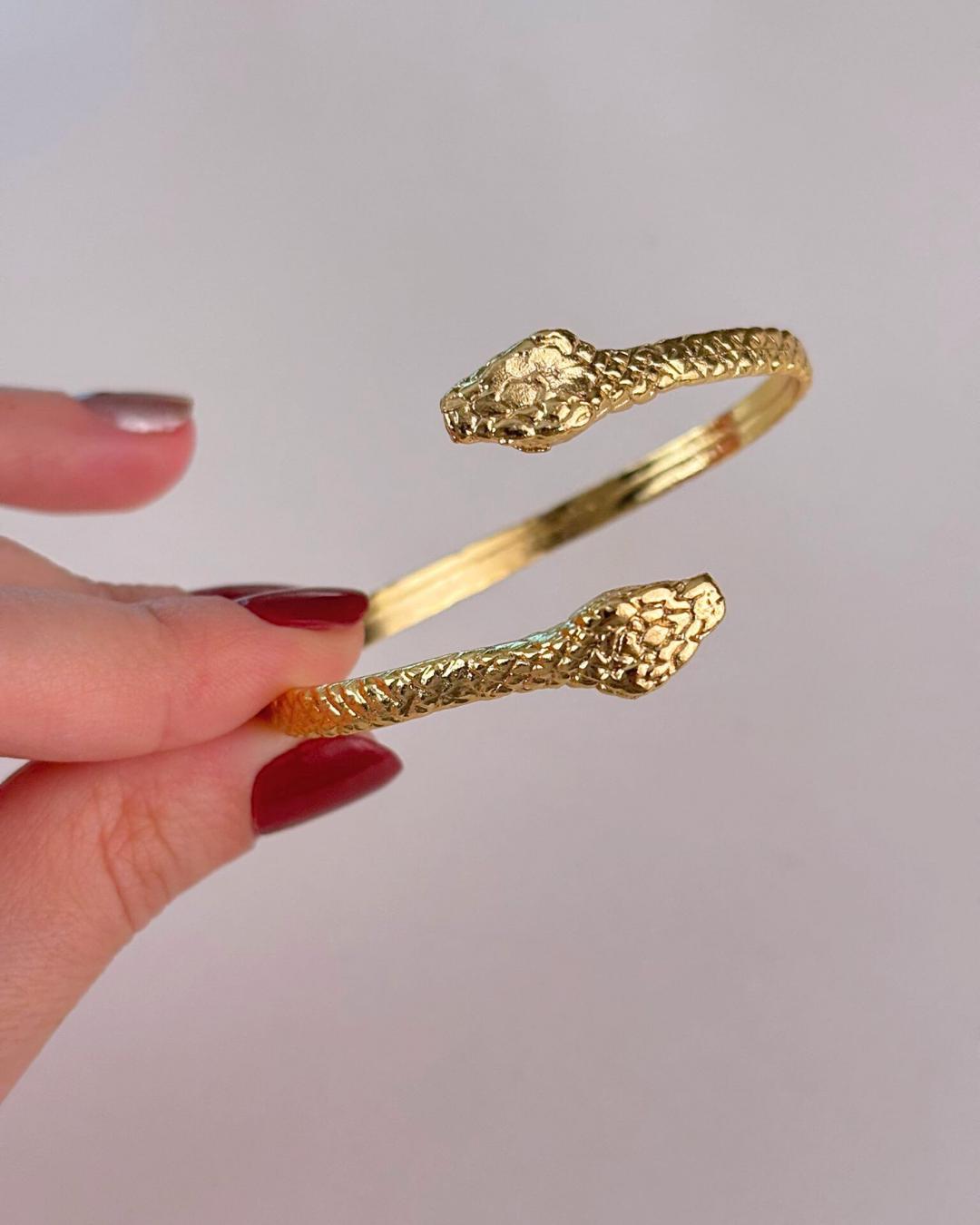 Engraved Snake Gold Cuff Bracelet — image 7