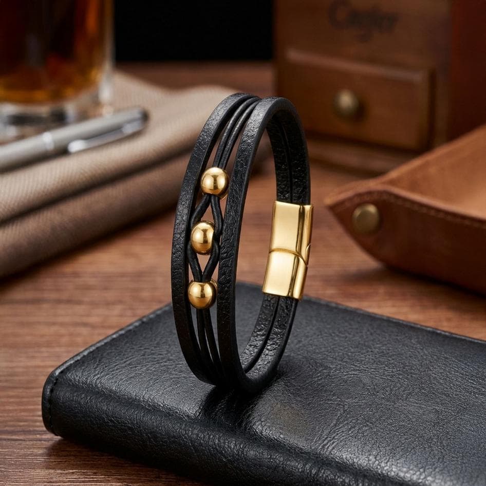 Gold Disc Leather Bracelet — image 4