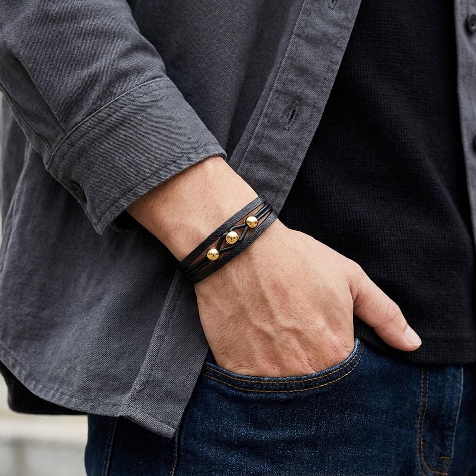 Gold Disc Leather Bracelet — image 1