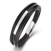 Men’s Black Leather Bracelet – Silver Accent — image 2