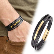 Men’s Black Leather Bracelet – Silver Accent — image 5