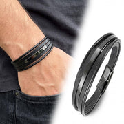Men’s Black Leather Bracelet – Silver Accent — image 6