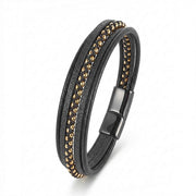 Black Leather Bracelet – Gold Stitching — image 2