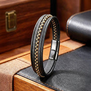 Black Leather Bracelet – Gold Stitching — image 1