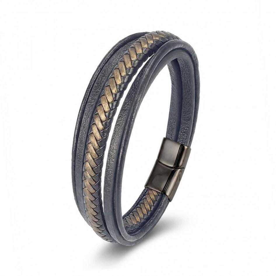 Black, Brown & Gold Leather Bracelet — image 3