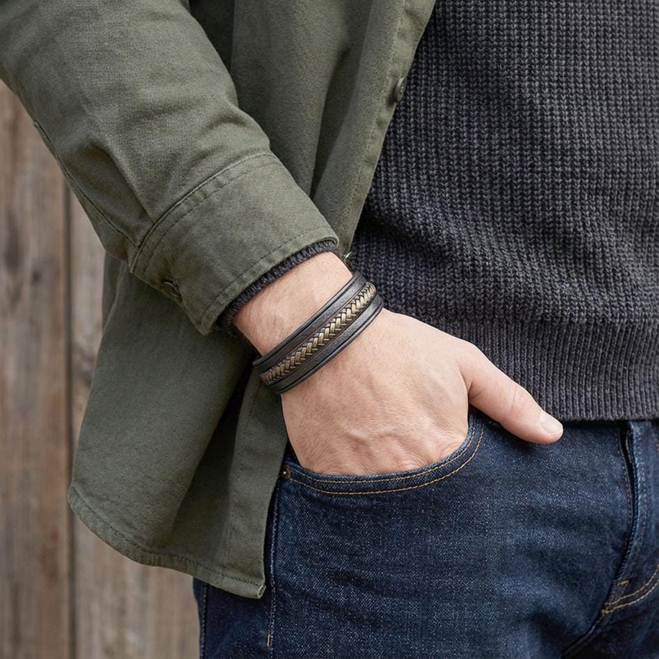 Black, Brown & Gold Leather Bracelet — image 5