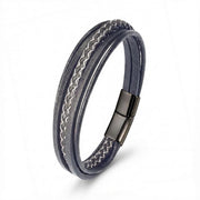 Black Leather Bracelet – White Stitching — image 4