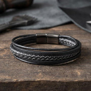 Black Leather Bracelet – White Stitching — image 2