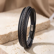 Black Leather Bracelet – White Stitching — image 5