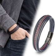 Black Leather Bracelet – White Stitching — image 6