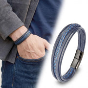 Black Leather Bracelet – White Stitching — image 7
