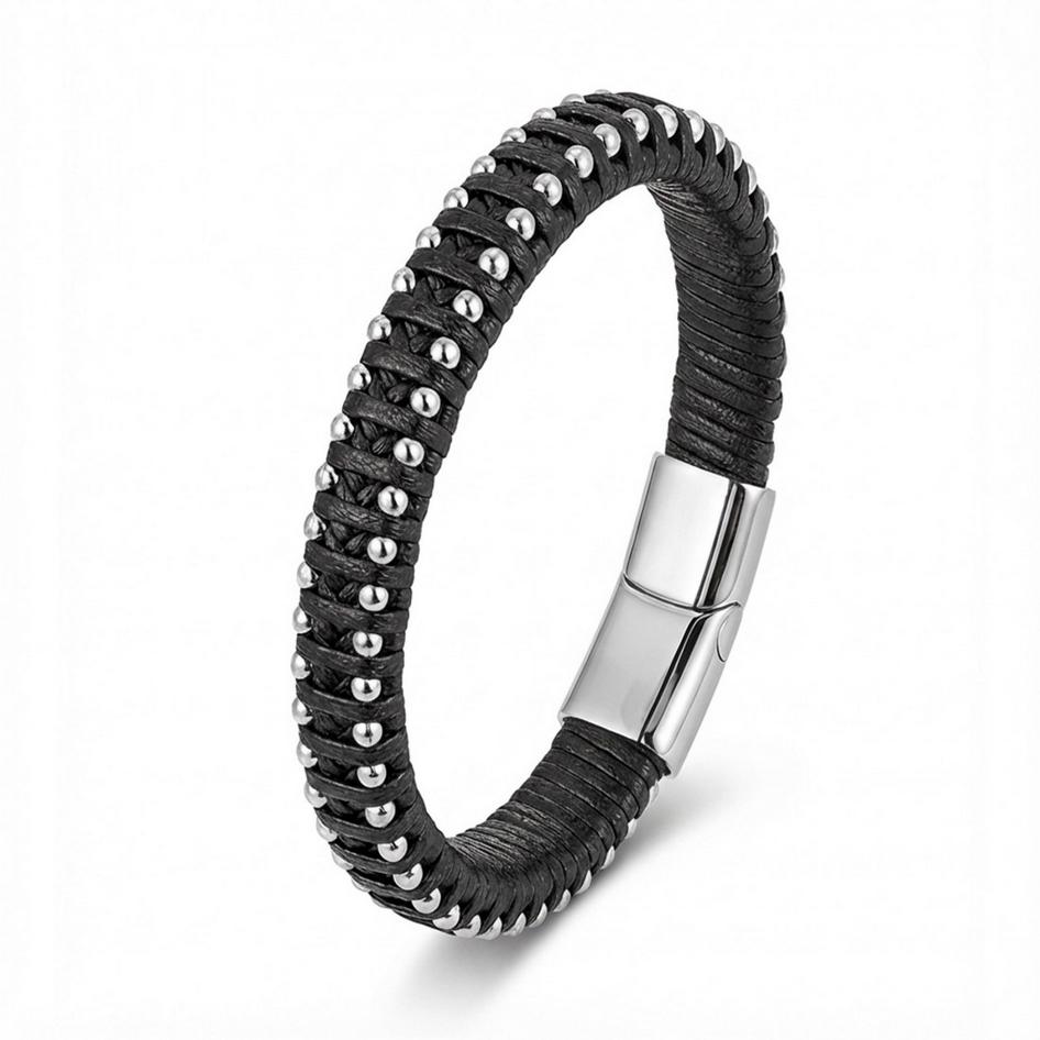 Leather Bracelet with Silver Disc Accents — image 5