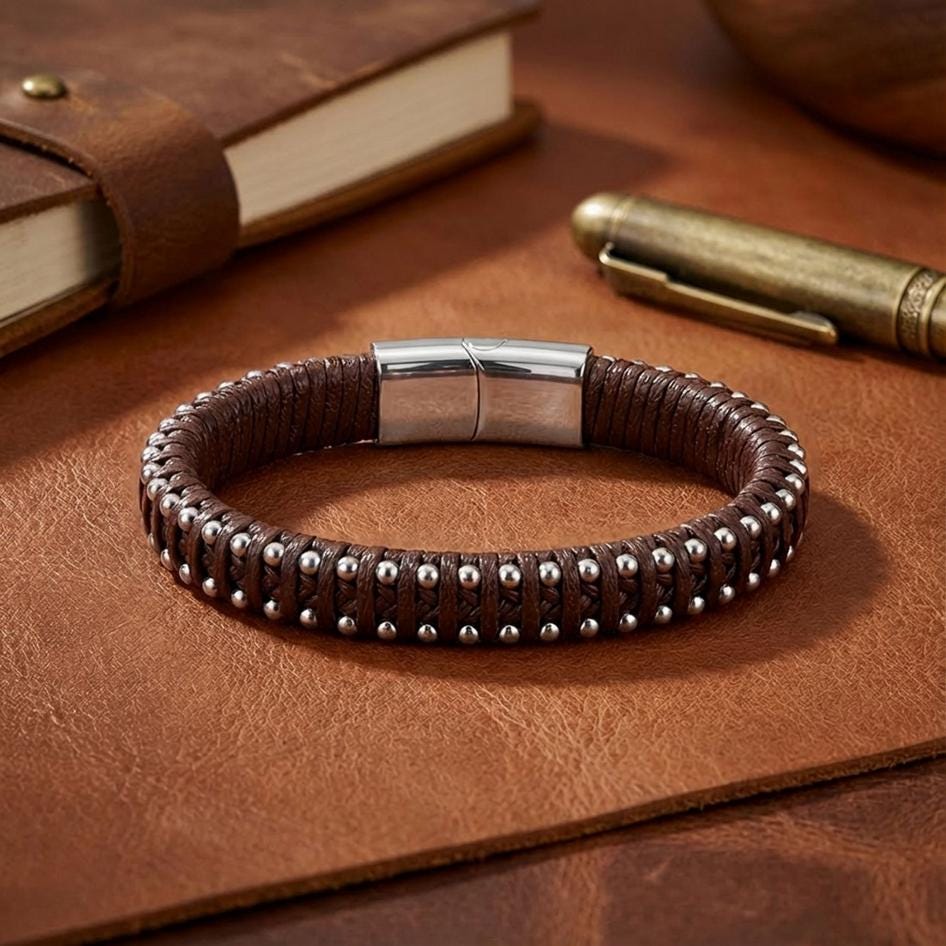 Leather Bracelet with Silver Disc Accents — image 3